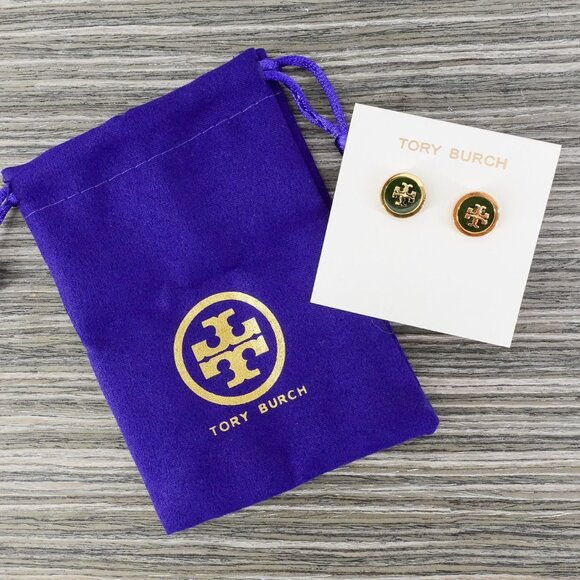 Tory Burch Kira Enamel Circle Stud Earrings Green/Tory Gold OS - Picture 10 of 12